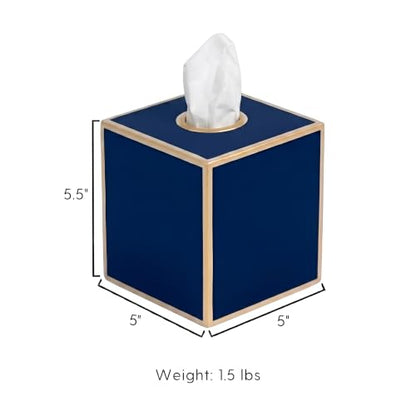 Jaye's Studio Tissue Box Cover Square, Indigo Blue Metal Gold Cube Holder | Matte Hand-Painted Finish, Fits Standard Facial Boxes, Polished Trim, Open Bottom, Study Library Use - color: Indigo Blue