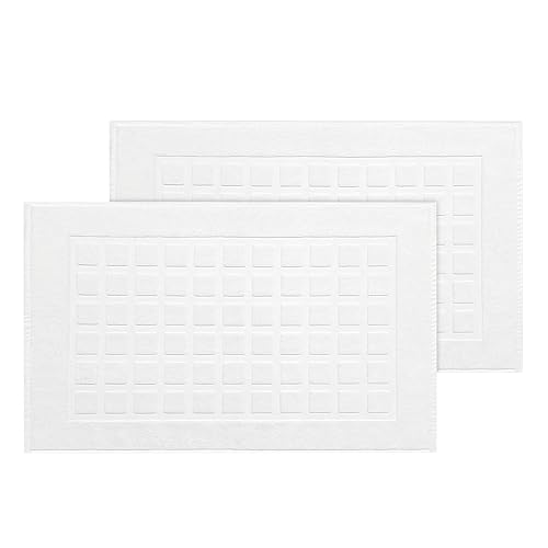 COTTON CRAFT Bath Tub Mats- 2 Pack Sculpted Tile Bathroom Mat - White | Heavyweight 1100 GSM Absorbent 100% Cotton Luxurious Hotel Spa Step Out Floor Mat - Shower Mat -Not a Bath Rug - 21x34 - color: Cotton White, size: 2 Pack