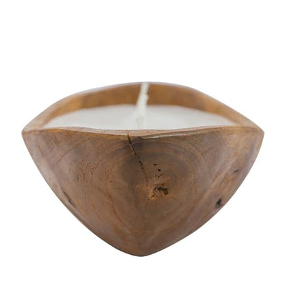 4-Wick Soy Wax Candle in Carved Teak Wood - 15.75"