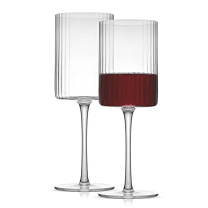 JoyJolt Elle Fluted Wine Glasses, 17.5oz Red Wine Glass Set of 2, Unique Stemmed Glass, Big Long Stem Cocktail Vintage Style Drinking Glasses - style: Red Wine Glasses