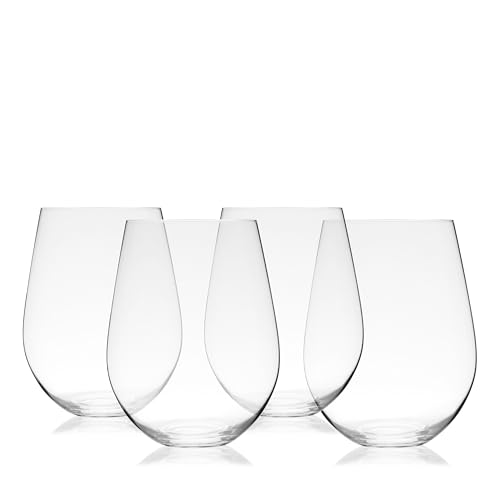 True Vino Stemless Wine Glasses Set, Modern Drinking Glasses for Red and White Wines, Cocktails, Beverages, Wedding Gifts, Housewarming, Birthday, Elegant Glassware, Home Bar, 21 oz, Set of 4 - size: Set of 4, style: Grand Cru