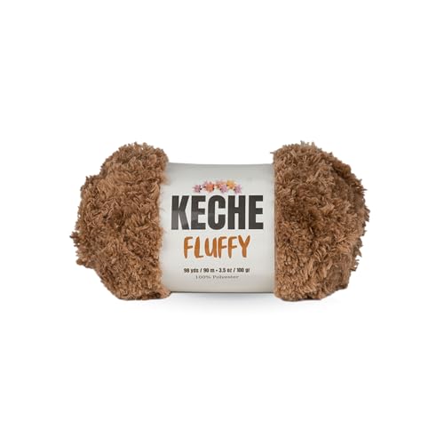 KECHE Fluffy Bulky Yarn – Super Soft Chunky Fuzzy Blanket Weight # 5 Yarn for Knitting Crocheting Crafting 3.5 oz (100 gr) 98 Yds (90 m) - Latte - color: Latte, size: 1 SKEIN
