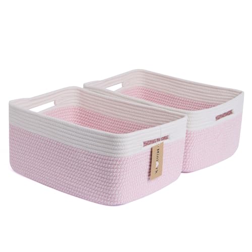 MiniArk Large Storage Baskets for Shelves, 17 x 13 x 7.5” Closet Organizers Bins for Clothes Blanket Towels, Baby Nursery, Toy Baskets Box, Woven Rope Baskets, 2 Packs Woven Pink - color: Woven Pink, size: 2pcs-L17×W13×H7.5"