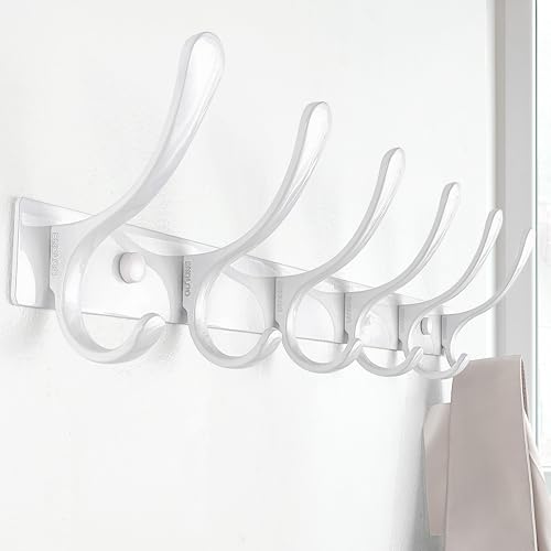 SKOLOO Heavy Duty Wall Mounted Coat Rack - 6 Hooks, Stainless Steel, Sturdy Coat Hooks for Hanging Clothes, Jacket, Hat, White - color: White, size: 6 Hook(1 Pack)