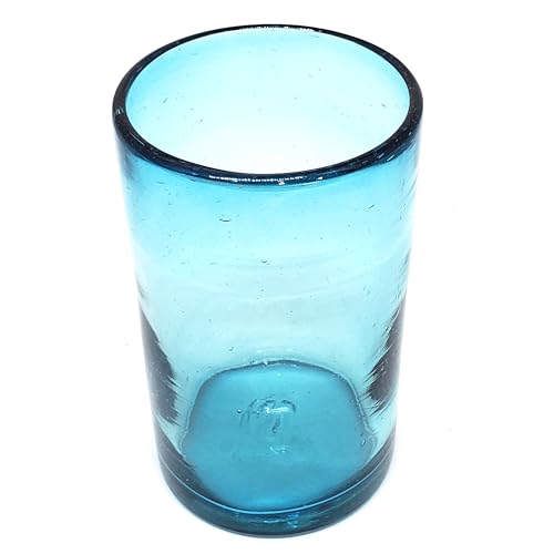 Solid Aqua Blue 14 oz Drinking Glasses (set of 6), Recycled Glass, Lead-free, Toxin-Free (14oz Drinking) - color: Aqua Blue, size: 14 oz