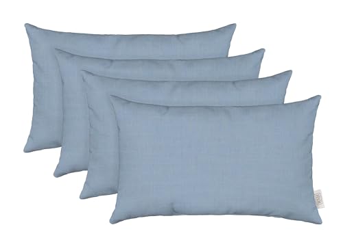 RSH DECOR: Sunbrella Lumbar Throw Pillows Set of 4 | 20" x 12" | Water and Fade-Resistant Performance Fabric | Outdoor Pillow Covers with Down-Alternative Inserts | Canvas Air Blue-Made in USA - color: Canvas Air Blue, size: 20" x 12" (Set of 4)