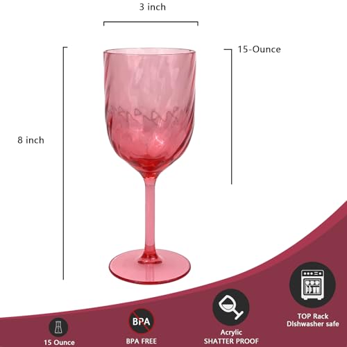 Yalin Set of 6 Unbreakable 15 oz Acrylic Plastic Wine and Water Tumbler Stackable Goblets. (Red, 15 oz) - color: Red, size: 15 oz