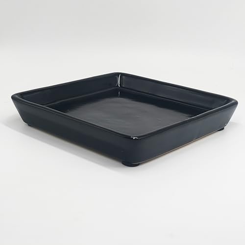 Square Ceramic Plant Saucer Tray 8 9 10 Inch Black, 9.3" OD x8.3 ID x1.3 Deep, Sturdy Heavy Duty Glazed Planter Drip Flower pots with Catch Basin for Indoor Outdoor Plants(10" Black) - color: Black, size: 10" (1pack)