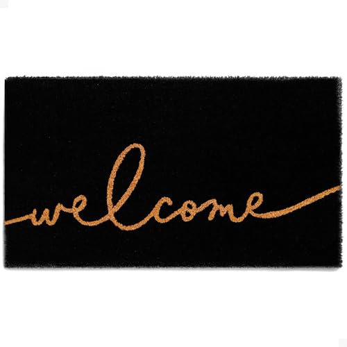 Door Mat – Coir Doormat for Outdoor Entrance, Durable Welcome Mat with Non-Slip Backing, Perfect for Front Door and Entryway - Outdoor/Indoor - Warm Greeting - Black - 17" x 30" - color: Warm Greeting - Black