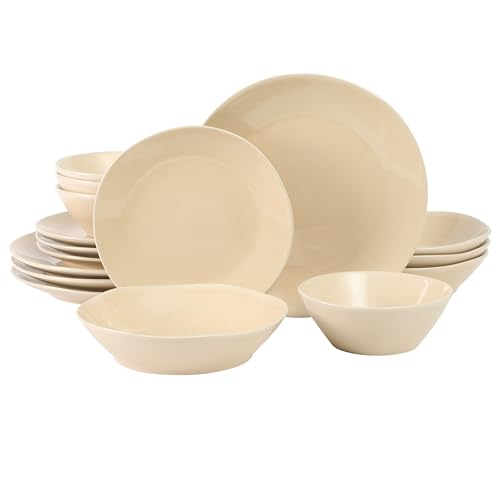 Two Time Oprah's Favorite Things Winner - Montecito Breeze 16 Piece (Service for 4) Double Plates and Bowls Stoneware Reactive Glaze Dinnerware Set - Marble Dawn Cream - color: Marble Dawn Cream