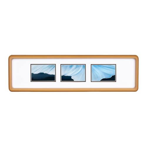 4x16 Collage Picture Frame Natural Teak Solid Wood, 2x3 Collage Photo Frame Displays 3 Photos or 4x16 (Without Mat), Wooden Frame for Tabletop or Wall Mounting Display - color: Teak, size: 4x16-3 Openings