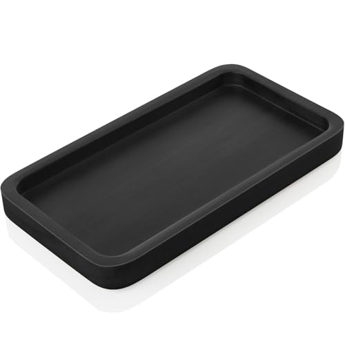 ALELION 8" Bathroom Vanity Tray for Counter - Wood Tray for Dresser Tops Perfume Jewelry Candle Key Catchall - Black Kitchen Countertop Organizer for Soap Dispenser and Sponge Holder - color: Black, size: 8" x 4.2" x 0.8"