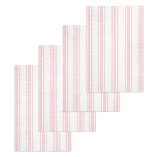 Pink Striped Hand Towels Set, Waffle Weave Kitchen Towels 4 Pieces, Farmhouse Aesthetic Modern Stripes Microfiber Hair Face Bath Tea Towel Absorbent Quick Drying Cleaning Dish Cloths, 15.7"x23.6" - color: Pink, White, Blush, size: 4PCS,15.7"x23.6"