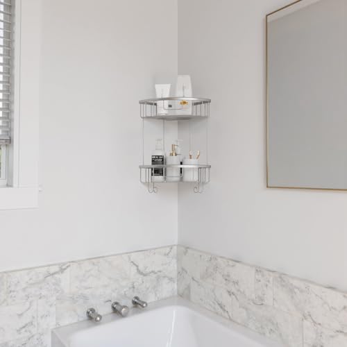 2-Tier Corner Shower Caddy, Rustproof Stainless Steel Shower Organizer and Bathroom Storage Wall Shelf, Silver