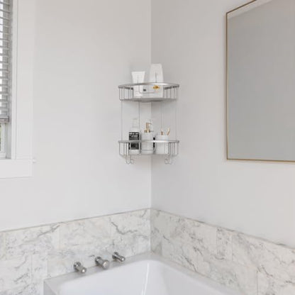 2-Tier Corner Shower Caddy, Rustproof Stainless Steel Shower Organizer and Bathroom Storage Wall Shelf, Silver