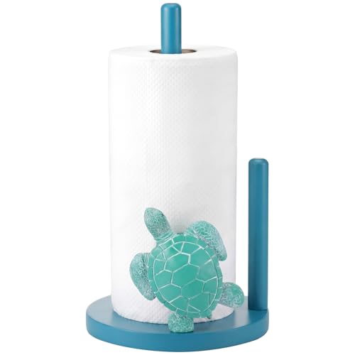 Sea Turtle Paper Towel Holder Cute Turtle Kitchen Decor Countertop Toilet Paper Towel Stand 12.5 Inch Turquoise Resin Decorative Funny Animal Gifts for Coastal Ocean Beach House Home Beachy - style: Sea Turtle