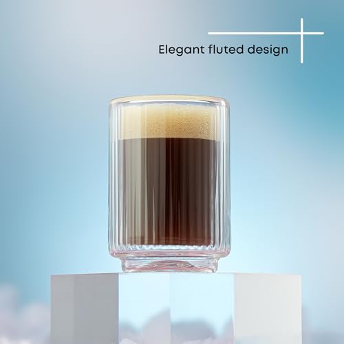 JoyJolt Haven Fluted Stackable Espresso Cups Set of 4, 2.5oz Ribbed Double Wall Glasses, Stacking Insulated Coffee Cup Set, Small Glass Coffee Cups for Espresso Machine Accessories - style: Espresso Glasses