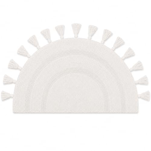 Royal Blaze Crochet Bath Rug 100% Cotton Reversible, 22”x42” Soft White D Shaped Bath Mat, Reversible Plush Tufted Loop Design with Decorative Edges, Thick Bathroom Rug - color: Soft White, size: 22"x42" D