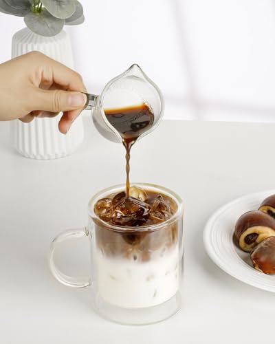 LIBWYS 12oz Double Wall Coffee Mugs (4-Pack) - Insulated Borosilicate Glass Cups with Handle for Espresso, Cappuccino, Latte - Heat Resistant, Dishwasher Safe Hot/Cold Beverage Glasses 350ml - size: 4x12oz clear mugs