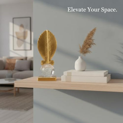 for Shelf, Desk, or Console Table Display: Modern Geometric Metal Leaf and Crystal Ball Sculpture Accent (1 PC) - size: 3.27 x 3.27 x 6.46 in