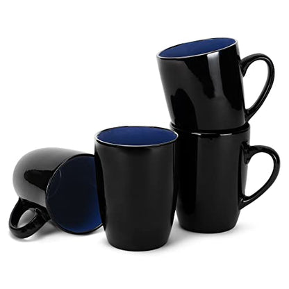 Elanze Designs Color Pop Blue Black Exterior 16 ounce Glossy Ceramic Mugs Matching Set of 4 - color: Blue