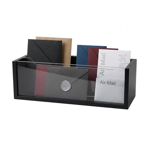 Mail Organizer with Clear Acrylic Dividers - Adjustable 2-in-1 Desk & Wall Mount Letter Holder, Modern Paper Sorter for Home Office Organization (black-2) - color: black-2