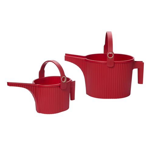 Hachiman Watering Can Set of 2 with Widened Spout | Includes Small and Large Plant Watering Can for Indoor and Outdoor Plants, Hands-Free Filling, Red - color: Red, size: Large and Small