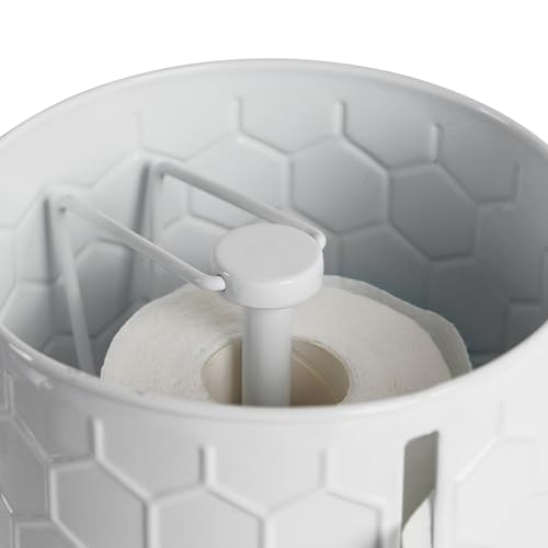 Metal Paper Towel Holder, Weighted Base with Suction Cups | White Honeycomb Pattern Embossed with Wooden Lid, Easy Tear Roll Dispenser for Kitchen Counter, Bars, Dining Tables - color: Honeycomb White
