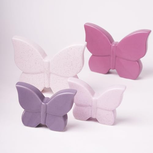 Butterfly Statue Decor Animal Figurine Modern Home Decor 6.7 Inch | Purple Ceramic Minimalist Sculpture Handicraft Gift Table Centerpiece Art for Living Room Bedroom Office