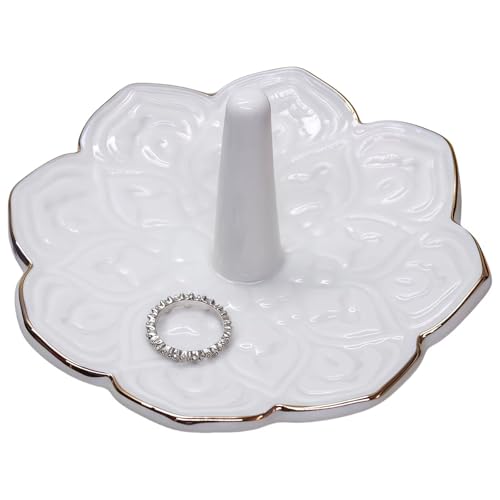 White Ceramic Mandala Jewelry Dish Decoration Ring Holder, Necklace, Earrings, Watch Key Decoration Jewelry Holder, Gift for Mother's Day, Birthday, Engagement Wedding, Christmas, Thanksgiving Day - color: White