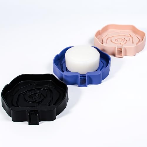 3PC Self-Draining Silicone Soap Dish, Soap Holder/Tray/Saver for Shower, Bathroom, Kitchen, Bathtub, Keep Soap Dry and Easy to Clean (Dark Color) - color: Dark Color