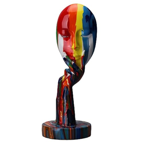 suruim Simple Creative Colorful Female Face Art Statue Thinker Sculpture Abstract Character Crafts Ornament Home Office Bedroom Living Room Study Decoration (Small 11.8x4.3x4.3in) - size: Small 11.8x4.3x4.3in