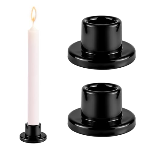 Black Glass Taper Candle Holders 2 Pcs Candlestick Holders, Short Tapered Candle Stick Holder Set for Table Centerpiece, Dining Table, Fireplace Mantel, Wedding, Christmas, Holiday Party & Home Decor - color: Black
