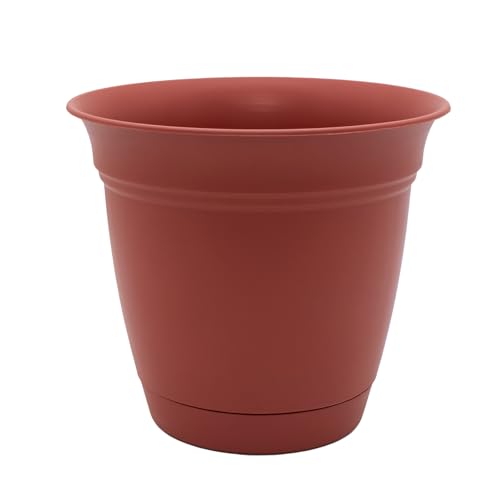 The HC Companies Eclipse Round Planter with Saucer - Outdoor & Indoor Plant Pot with Drainage Holes - Lightweight, UV-Resistant Plastic Pots for Plants, Flowers & Herbs (8" Clay, Pack of 1) - color: Clay, size: 8"