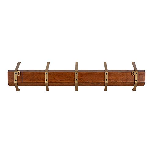 Kate and Laurel Rossmore Modern 5 Hook Shelf, Walnut and Gold, Mid-Century Coat Rack - color: Walnut Brown/Gold