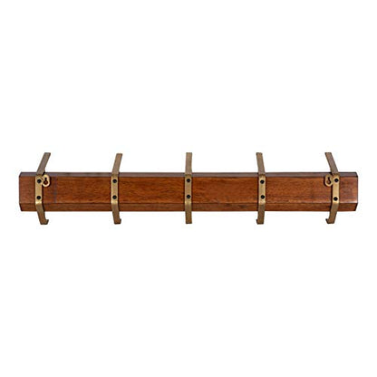 Kate and Laurel Rossmore Modern 5 Hook Shelf, Walnut and Gold, Mid-Century Coat Rack - color: Walnut Brown/Gold