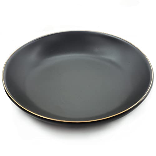 HANKOR 4.75" Ceramic Jewelry Tray, Small Ring Dish Holder Trinket Tray, Catch All Trays for Ring Earring Necklace Key, Christmas Gifts for Women Girls, Black - color: Black
