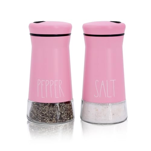 Pink Salt and Pepper Shakers with Adjustable Pour Holes, Refillable Salt Shaker by Aelga, Ideal for Himalayan, Kosher, Black and White Pepper, Pink Kitchen Accessories - color: Pink