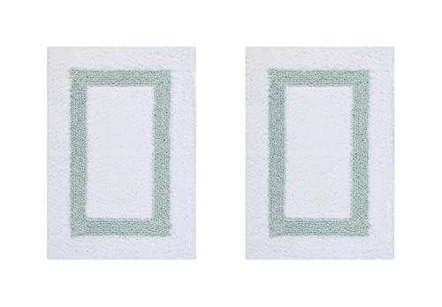 Better Trends 100% Cotton Hotel Collection Bath Mats Set, White & Blue Mats - Tufted, Reversible & Absorbent & Machine Washable 2 Piece Bathroom Rug Set, Shower & Sink Bath Rug - color: White & Blue, size: 2 Piece Set (17" x 24" | 17" x 24")