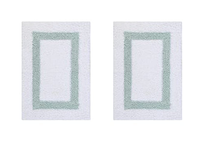 Better Trends 100% Cotton Hotel Collection Bath Mats Set, White & Blue Mats - Tufted, Reversible & Absorbent & Machine Washable 2 Piece Bathroom Rug Set, Shower & Sink Bath Rug - color: White & Blue, size: 2 Piece Set (17" x 24" | 17" x 24")