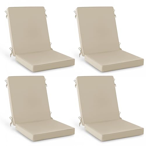 Summsun Outdoor Dining Chair Cushions 4-Pack, 20 x 20 Inch, Cream | High Back, High-Resilience Foam, Non-Slip Bottom, Water Resistant, Removable Cover, Tie Straps, Fit for Adirondack, Rocker - color: Cream