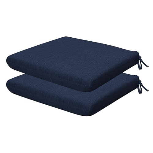 Honeycomb Outdoor Heritage Set of 2 Seat Pads for Patio Furniture, 16 x 16 | Textured Solid Indigo Blue Dining Chair Cushions, Water & Fade Resistant, Reversible Design for Indoor/Outdoor Seating - color: Textured Solid Indigo Blue, size: 16 x 16
