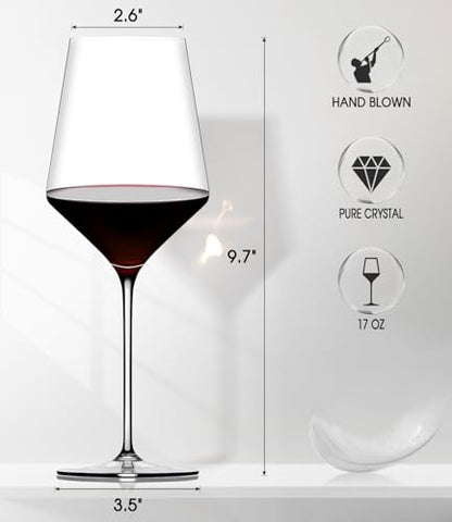 OJA Wine Glasses Set, Crystal Red Hand Blown Wine Glass, Set of 4, 17 oz | Long Stem, Thin Rim, Large, Tall, Premium, Perfect for Red or White, Daily Use, Unique Wedding Anniversary or Birthday Gift - style: Set of 4-17oz