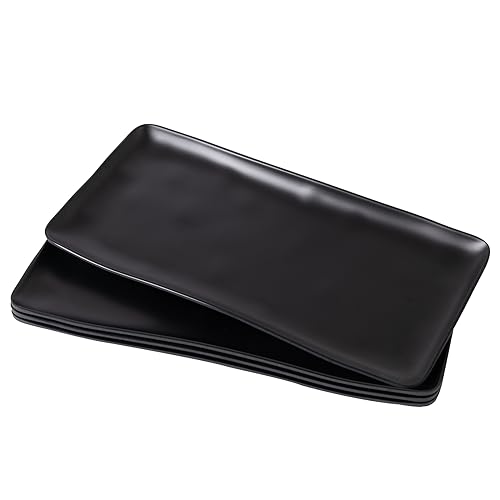 Melamine Rectangular Serving Platters and Trays set, set of 4,14” x 7” Matte Black Party Platter for Serving Food, Salad, Cheese and Fruits, Dishwasher Safe Trays/Platters for Entertaining - color: Black Rectangular Platter