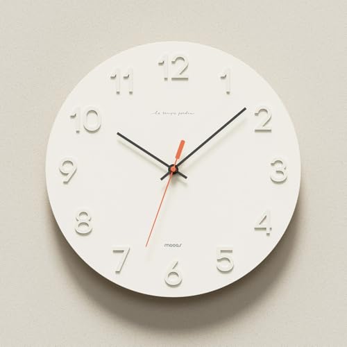 mooas 3D Numbers Modern Wall Clock, 12" Battery Operated, Analog (Cream) | Silent Non-Ticking Sweep Movement, Decorative, Home Decor Living Room Kitchen Bedroom Office Living Room Hotel - color: 3d Cream