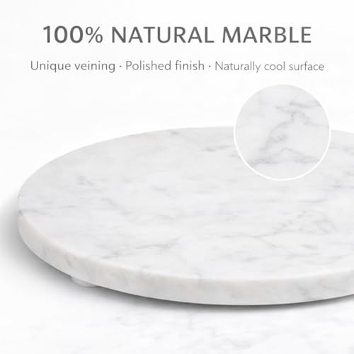 11-Inch Round Marble Cheese Cutting Board, White | Solid Natural Stone, Cutting Board & Charcuterie Serving Tray, Non-Slip Feet, 0.5" Thick, Easy to Clean - color: White, size: 11"L x 11"W