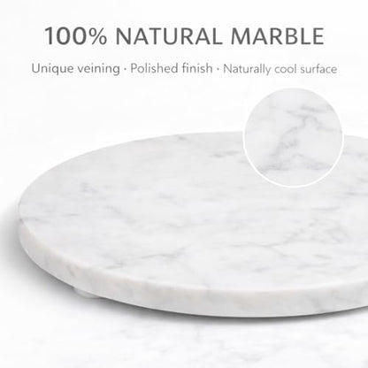 11-Inch Round Marble Cheese Cutting Board, White | Solid Natural Stone, Cutting Board & Charcuterie Serving Tray, Non-Slip Feet, 0.5" Thick, Easy to Clean - color: White, size: 11"L x 11"W