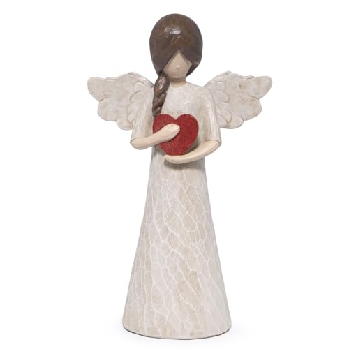 Hodao Angel Figurine with Heart — Wood-Carved Look Resin Christmas Decorations, Indoor Home Decor Ornaments, 8.5" Tall Guardian with Red Heart, Hand-Painted Figurines for Shelf, Mantel & Gift-Giving - style: Z-holding heart-big