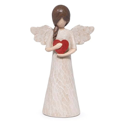 Hodao Angel Figurine with Heart — Wood-Carved Look Resin Christmas Decorations, Indoor Home Decor Ornaments, 8.5" Tall Guardian with Red Heart, Hand-Painted Figurines for Shelf, Mantel & Gift-Giving - style: Z-holding heart-big