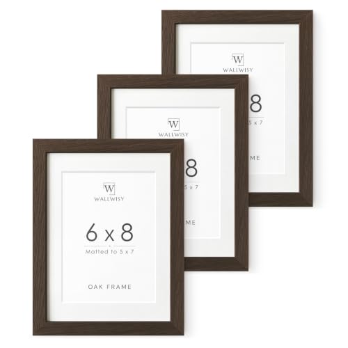 6x8 Picture Frame, Solid Oak Wood 6x8 Photo Frames with Mat to 5x7 | 8x6 Natural Oak Frame, Wall and Tabletop Display, Horizontal or Vertical Display, Walnut color, Set of 3 - color: Walnut, size: 6x8 in - 3P